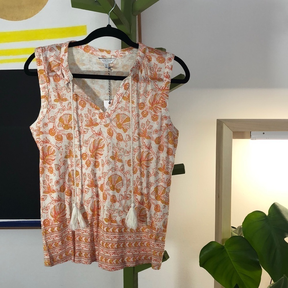 NWT Lucky Brand “woodcut” boho tank top size XS